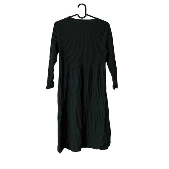 Eileen Fisher Green Wool Ribbed Pleated Fit Flare Sweater Dress Womens Small - Picture 4 of 5